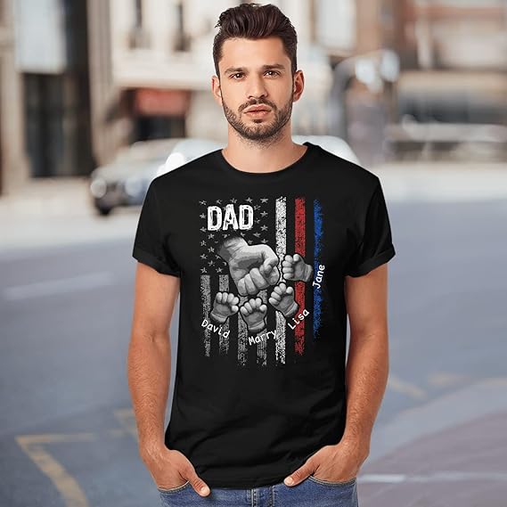 Personalized Dad Shirt Mens 4th of July Father's Day First for Daddy with Kids Names