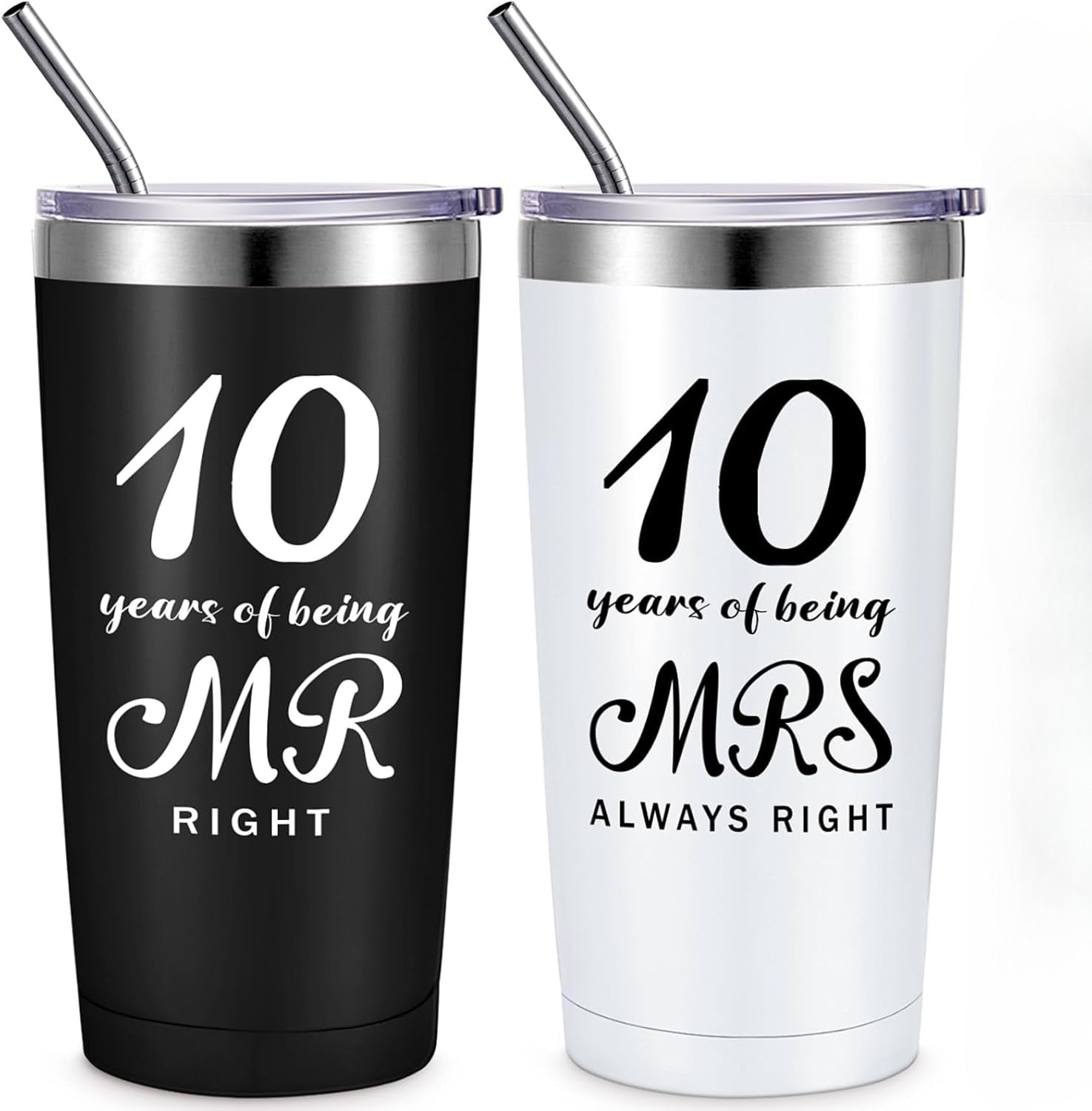 Mr. Right Mrs. Always Right Travel Tumbler Wedding Engagement Anniversary Travel Mug for Husband Wife Newlywed Couples Bride Groom Anniversary