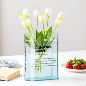 Clear Acrylic Book Vase for Flowers, Transparent Flower Vase for Home Decor, Simplicity Bookshelf Decor, Unique Stuff for Book Lovers, Difference Maker, Gift to Motivate