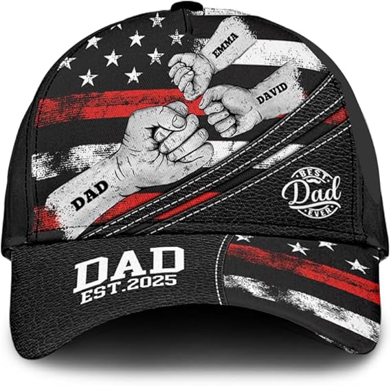 Personalized Dad Baseball Cap with Kid Names Custom Fist Bump Hat for Fathers Day, Birthday, Daddy, Grandpa Gift