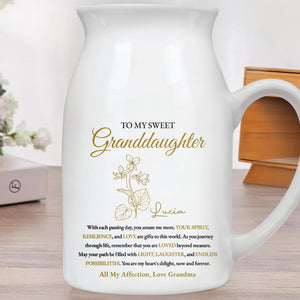 To My Sweet Granddaughter - Personalized Custom Flower Vase, Your Spirit Resilience and Love Are Gifts To This World Vase - Gift For Granddaughters, Custom Birth Month Flower Vase from Grandma