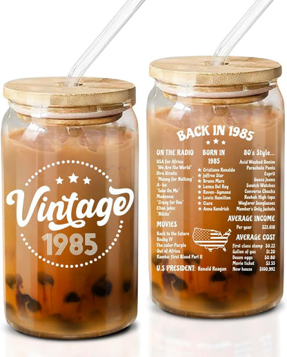 40th Birthday Gifts For Women, Her - 1985 40th Birthday Decorations For Women - 40 Year Old Gifts For Her, Mom, Wife, Sister, Friends - 11oz 16 oz 20 oz Coffee Glass