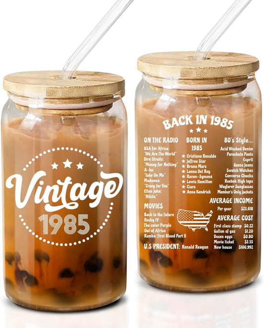 40th Birthday Gifts For Women, Her - 1985 40th Birthday Decorations For Women - 40 Year Old Gifts For Her, Mom, Wife, Sister, Friends - 11oz 16 oz 20 oz Coffee Glass