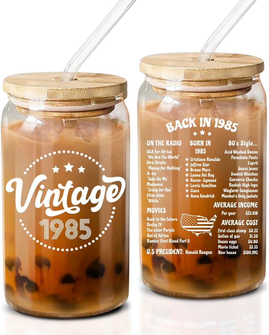 40th Birthday Gifts For Women, Her - 1985 40th Birthday Decorations For Women - 40 Year Old Gifts For Her, Mom, Wife, Sister, Friends - 11oz 16 oz 20 oz Coffee Glass