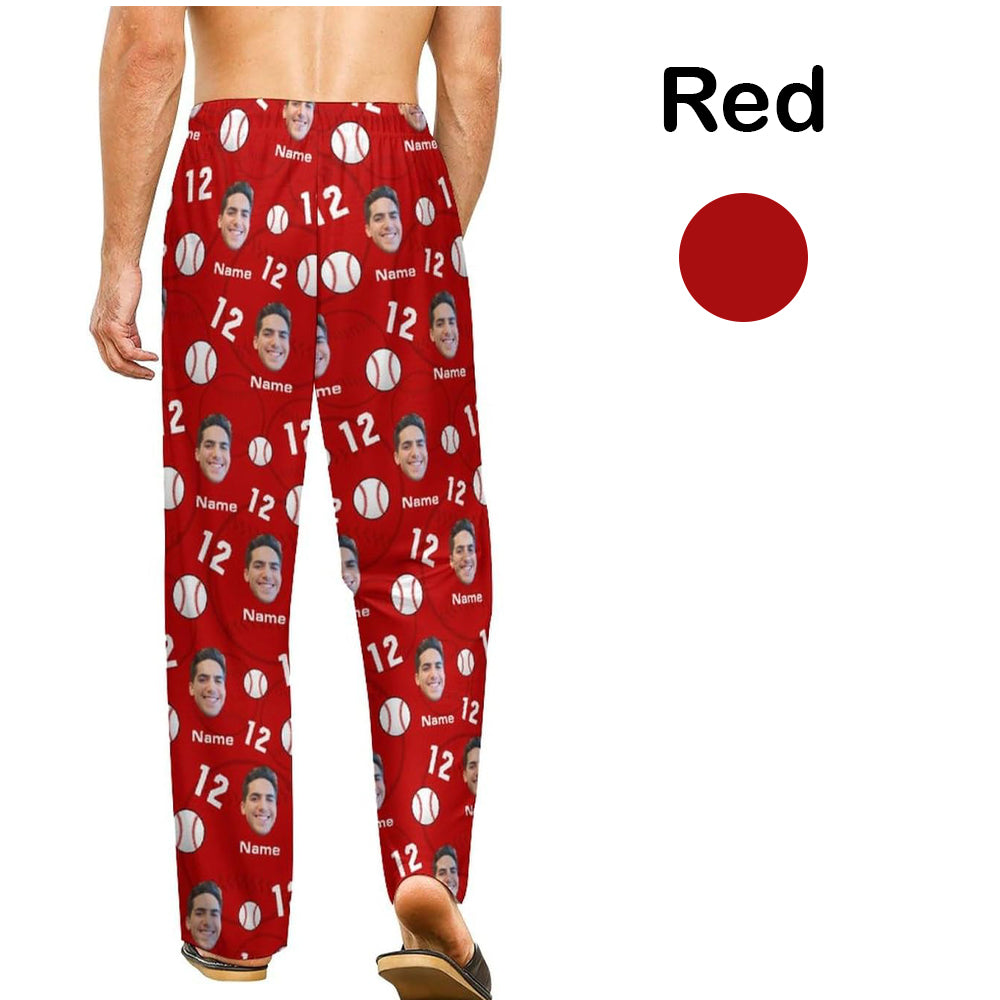 Custom Baseball Pajamas Pants for Men, Personalized Face Photo Pajama Bottoms, Gifts for Baseball Lover Players Coach