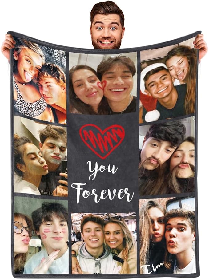 Custom Blanket with Photos Text Personalized Blanket Thows with Picture Customizable Blanket Photo Blankets Customize for Couple Girlfriend Boyfriend Wife Husband
