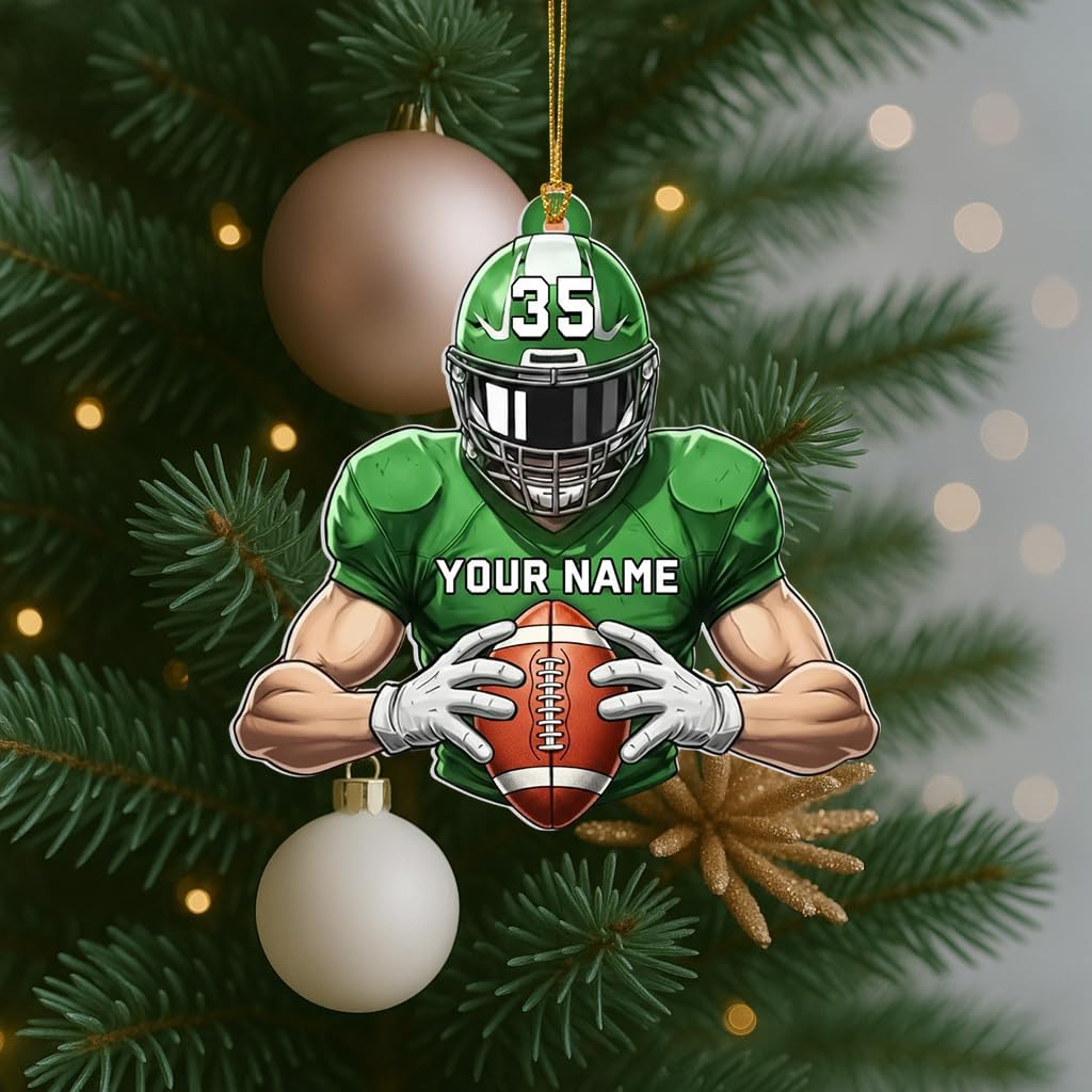 Custom Football Ornament, Personalized Player Jersey, Engraved Name and Number, Football Christmas Decoration, Sports Keepsake Gift, Gifts for Football's Fans