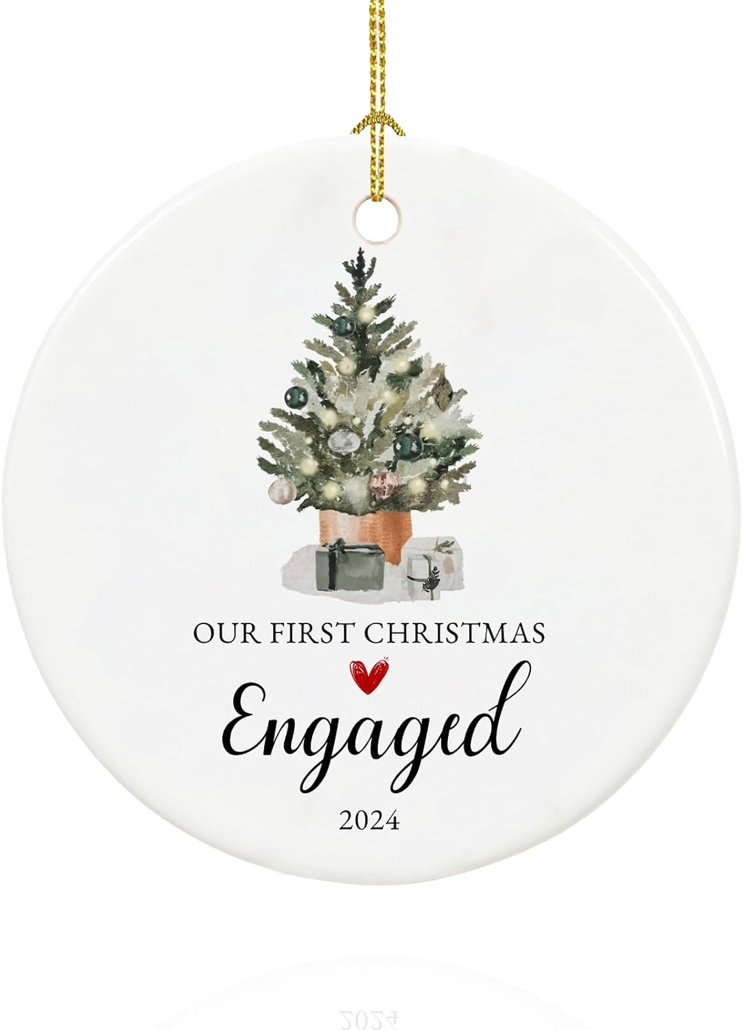 Our First Christmas Engaged Ornament 2024,Just Engaged Gifts for Couple, Ceramic Keepsake Engagement Ornaments 2024