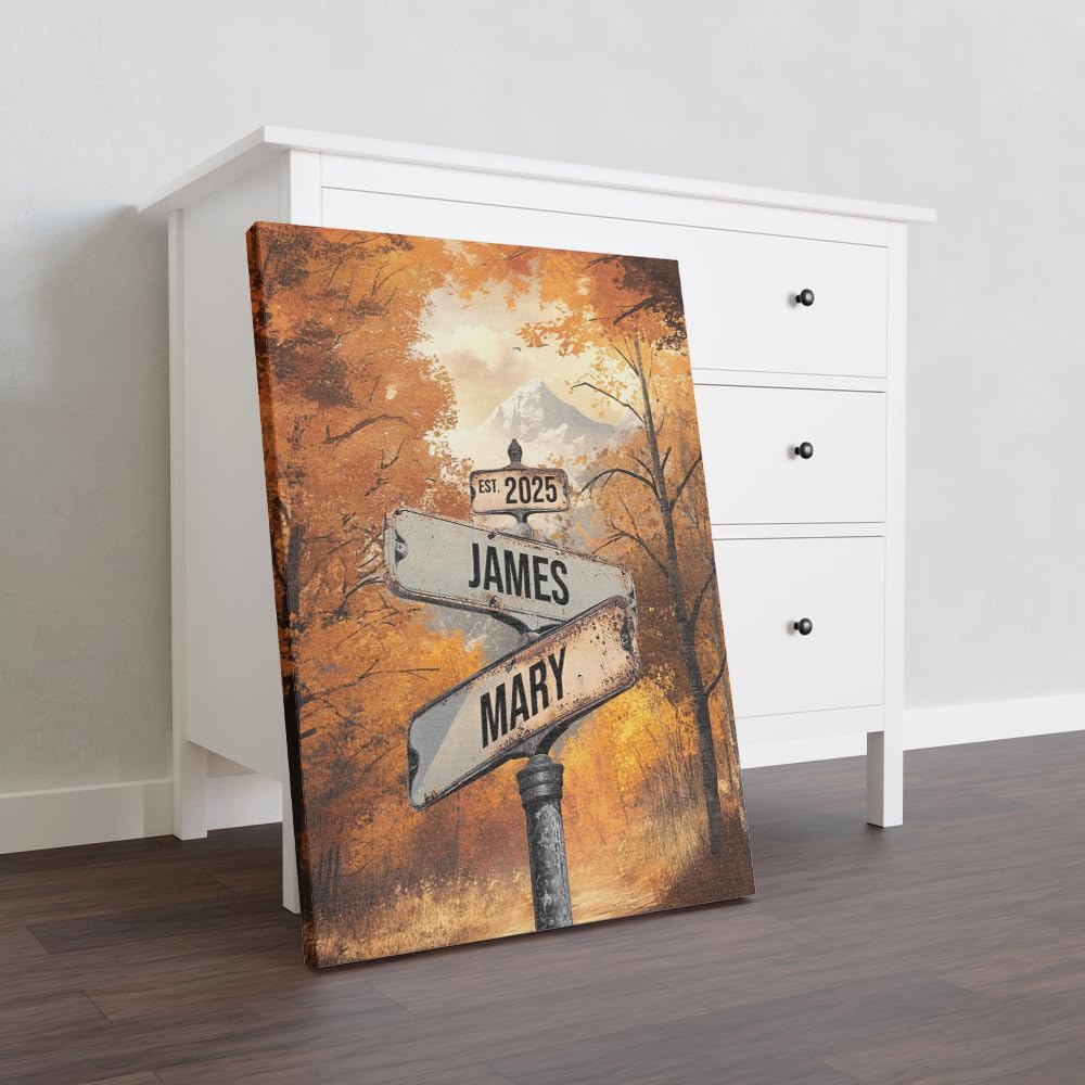 Personalized Crossroads Street Sign Wall Art for Couples, Anniversary Canvas for Couple, Gift for Valentines Day, Girlfriend Boyfriends Gifts, Custom Poster for Wife and Husband