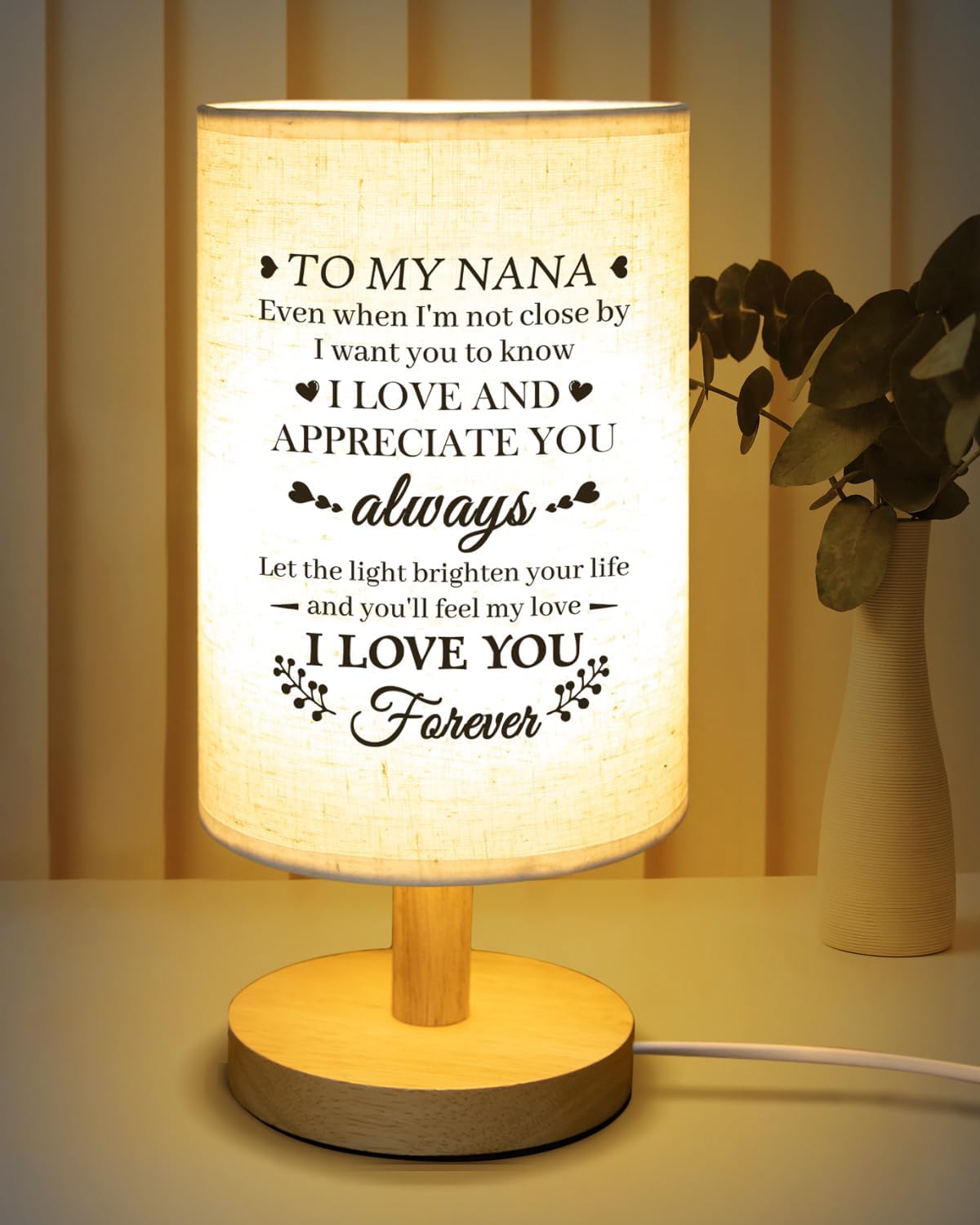 Gifts for Mom from Daughter Son, Mom Gifts for Birthday Fabric Lamp, Birthday Gifts for Mother Table Lamp with Wooden Stand