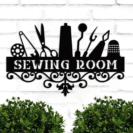 Custom Sewing Sign, Quilting Decor - Custom Name's Sewing Room Metal Sign for Mom, Grandma - Home Sewing Room Wall & Tabletop