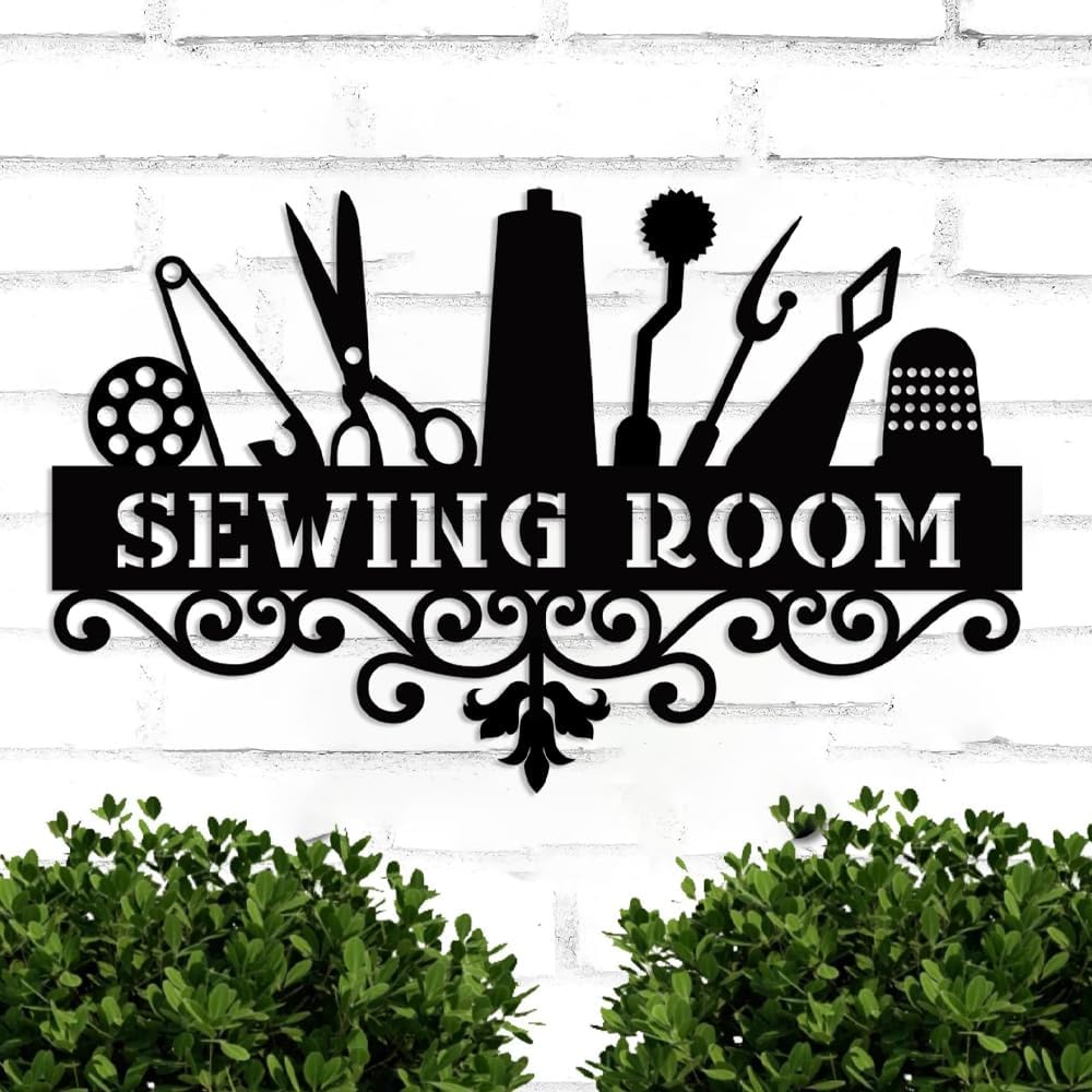 Custom Sewing Sign, Quilting Decor - Custom Name's Sewing Room Metal Sign for Mom, Grandma - Home Sewing Room Wall & Tabletop