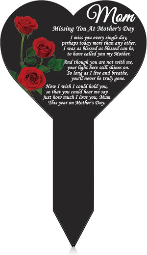 Mother's Day Memorial Stakes Grave Decorations for Cemetery Grave Plaque Stake Markers Memorial Mom Plaques Sympathy Garden Stake Waterproof Grave Stake Garden Cemetery Decorations for Grave Yard