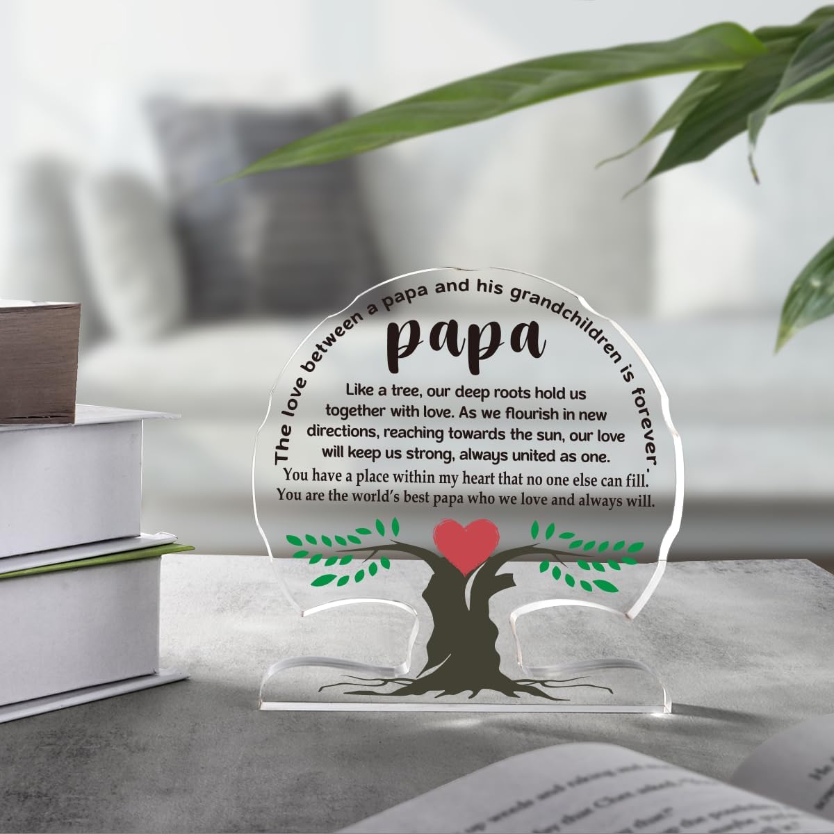 Fathers Day Papa Gift from Grandchildren, Birthday Gifts for Papa Grandfather, Appreciation Thank You Grandpa Papas Acrylic Tree Desk Signs Plaque Home Office Decor