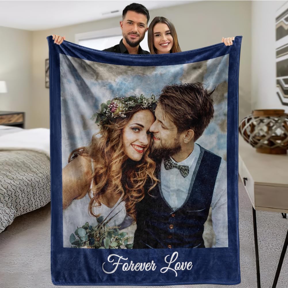 Custom Blankets with Picture Customized Photo Blanket Boyfriend Girlfriend Gifts Personalized Couples Gifts I Love You Birthday Gifts for Men Wife Husband