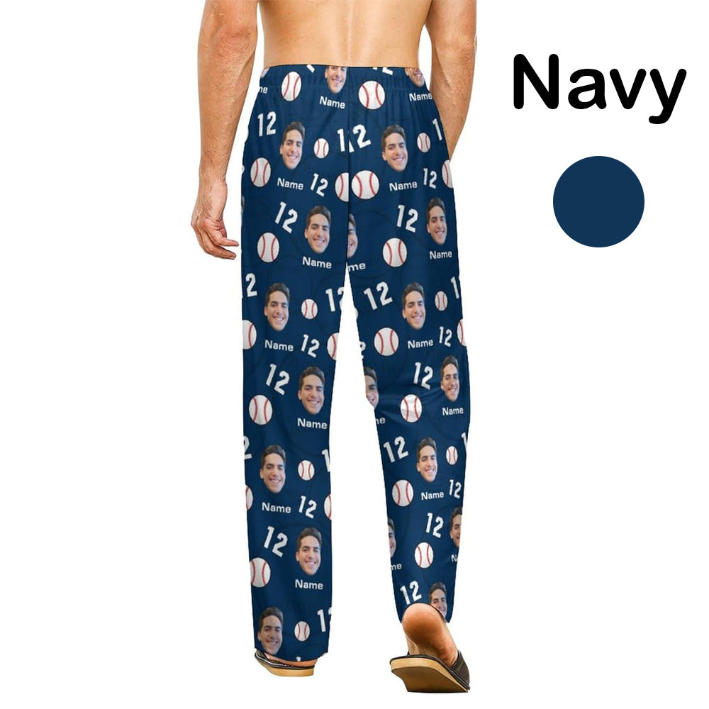 Custom Baseball Pajamas Pants for Men, Personalized Face Photo Pajama Bottoms, Gifts for Baseball Lover Players Coach