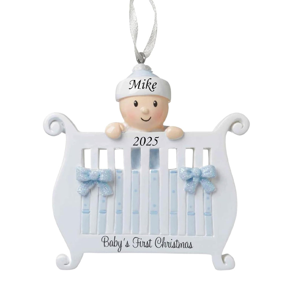 2025 Baby s First Christmas Ornament - Baby Girl in Crib - Personalized Holiday Keepsake Custom My 1st Christmas Ornament for Baby & Grandbaby Engraved Gift for Newborn s 1st Xmas