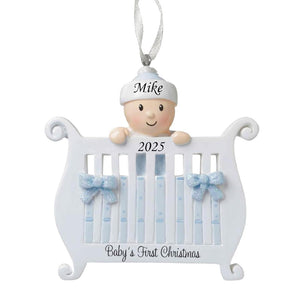 2025 Baby s First Christmas Ornament - Baby Girl in Crib - Personalized Holiday Keepsake Custom My 1st Christmas Ornament for Baby & Grandbaby Engraved Gift for Newborn s 1st Xmas