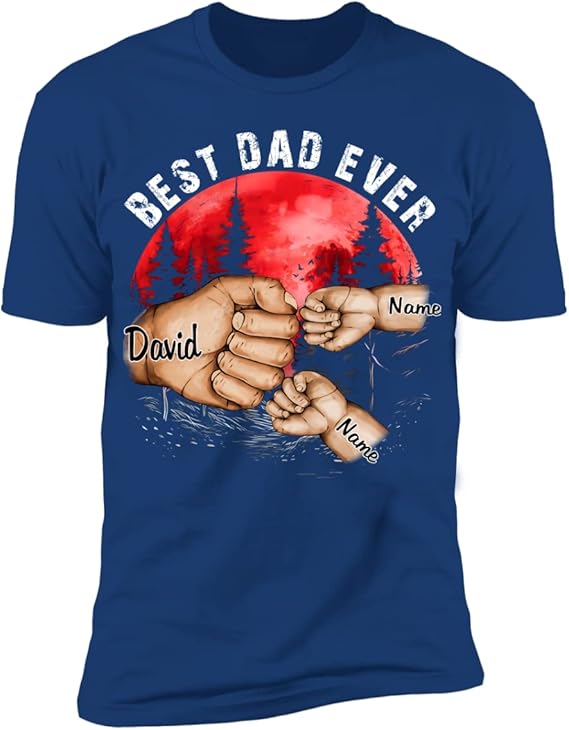 Personalize Best Grandpa Dad Ever Shirt - Custom Fist Bump Papa Father w Kid Name T-Shirt Hoodie Sweatshirt