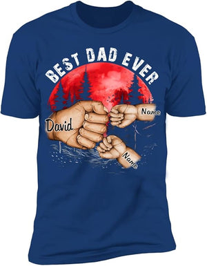 Personalize Best Grandpa Dad Ever Shirt - Custom Fist Bump Papa Father w Kid Name T-Shirt Hoodie Sweatshirt