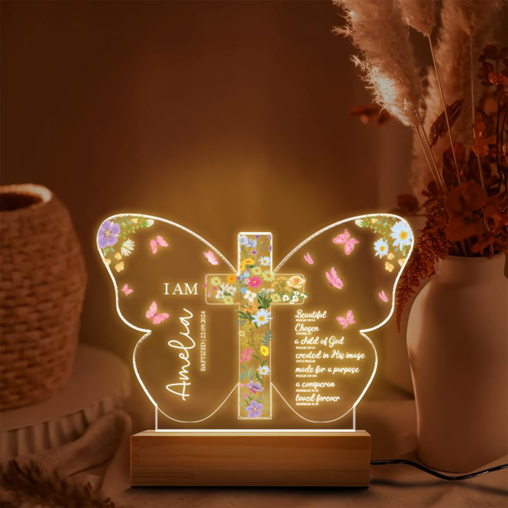 Personalized Baptism Night Light, Baby Name Night Light, Baptism or Dedication Gift for Baby Girl or Boy, Christening Keepsake,Nursery Decor