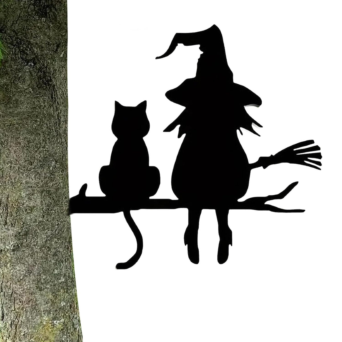 Witch Cat Garden Sign, Black Cat Halloween Decor, Waterproof Metal Yard Signs, Scary Garden Silhouette Creative Stylish Metal Yard Decor for Lawn, Yard, Outdoor Halloween