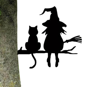 Witch Cat Garden Sign, Black Cat Halloween Decor, Waterproof Metal Yard Signs, Scary Garden Silhouette Creative Stylish Metal Yard Decor for Lawn, Yard, Outdoor Halloween