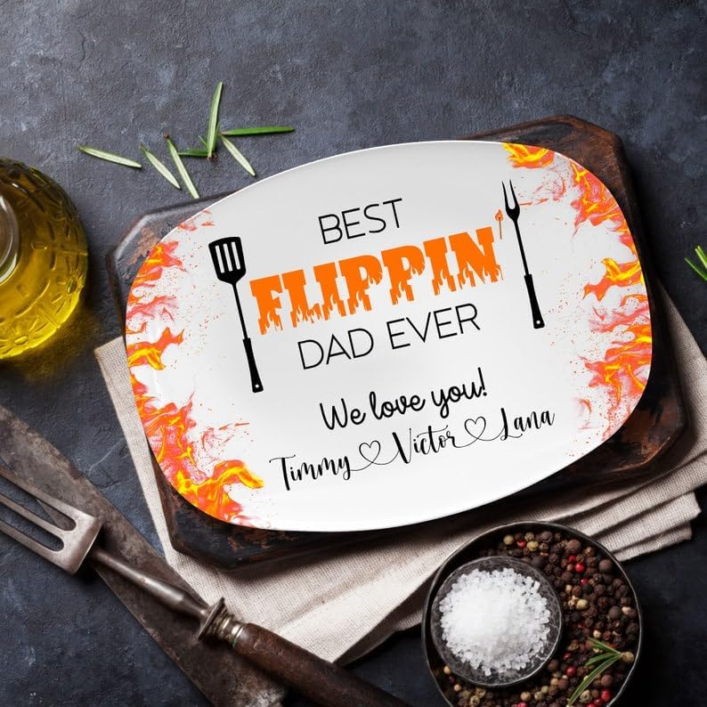 Best Flippin' Dad Ever Grilling Gifts for Men, Custom Platter Plates For Dad Papa Decorative Serving Tray Outdoor Indoor Grill Dad Gifts, Daddy's Grilling Plate