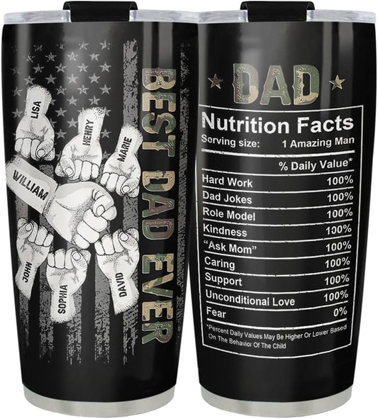 Personalized Dad Tumblers with Kids Name, Fathers Day Tumbler Gift for Fathers Day, Best Dad Ever Tumbler, Dad's Fist Bump with Kids Name, Custom Christmas Gifts for Father