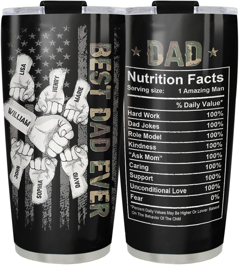 Personalized Dad Tumblers with Kids Name, Fathers Day Tumbler Gift for Fathers Day, Best Dad Ever Tumbler, Dad's Fist Bump with Kids Name, Custom Christmas Gifts for Father