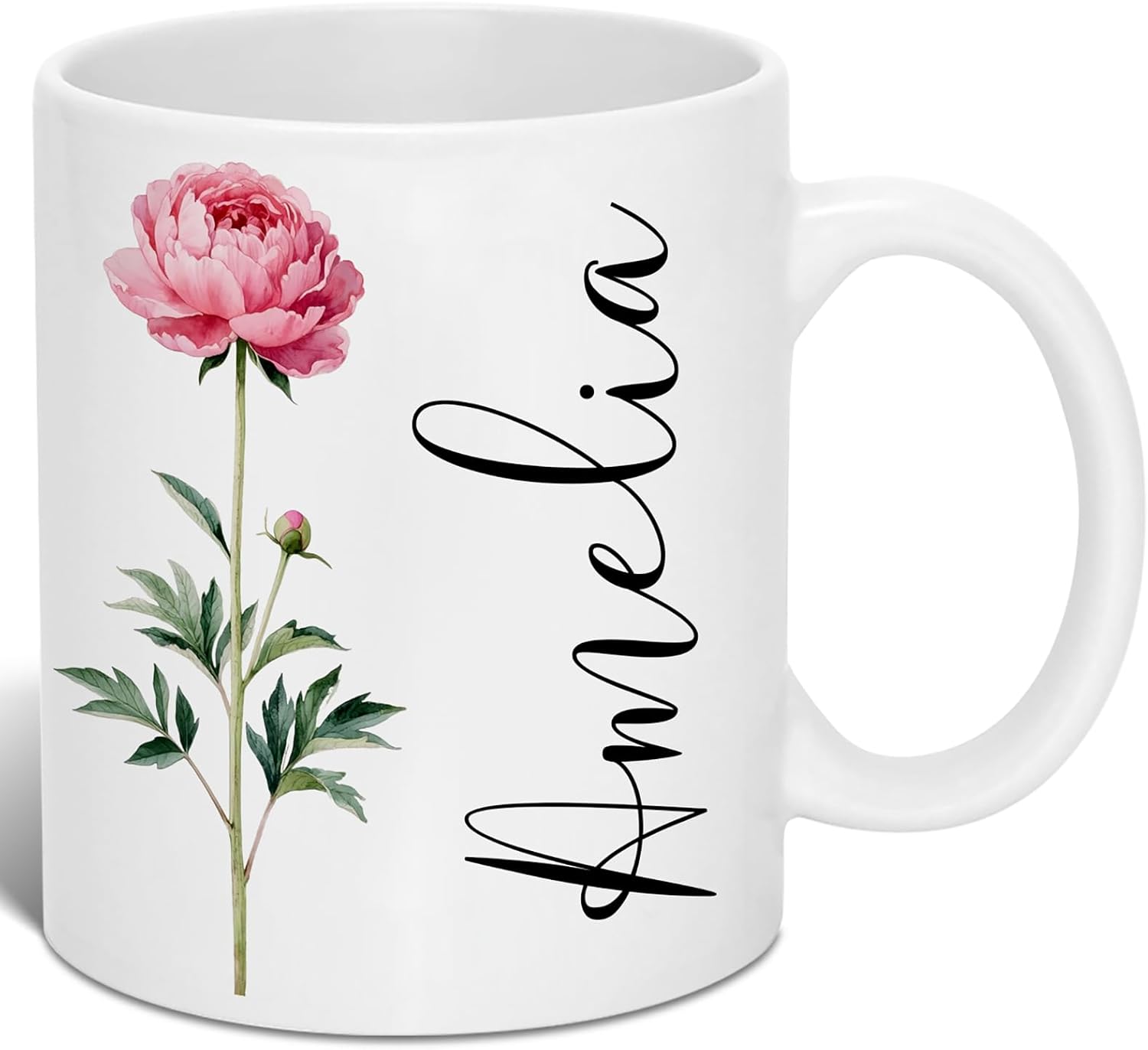 Custom Coffee Mug with Birth Flower & Name - Ceramic Personalized Coffee Cup for Women, Pretty Floral Tea Mugs Gift for Mom Wife Grandma Daughter Sister Coworker Best Friend Birthday