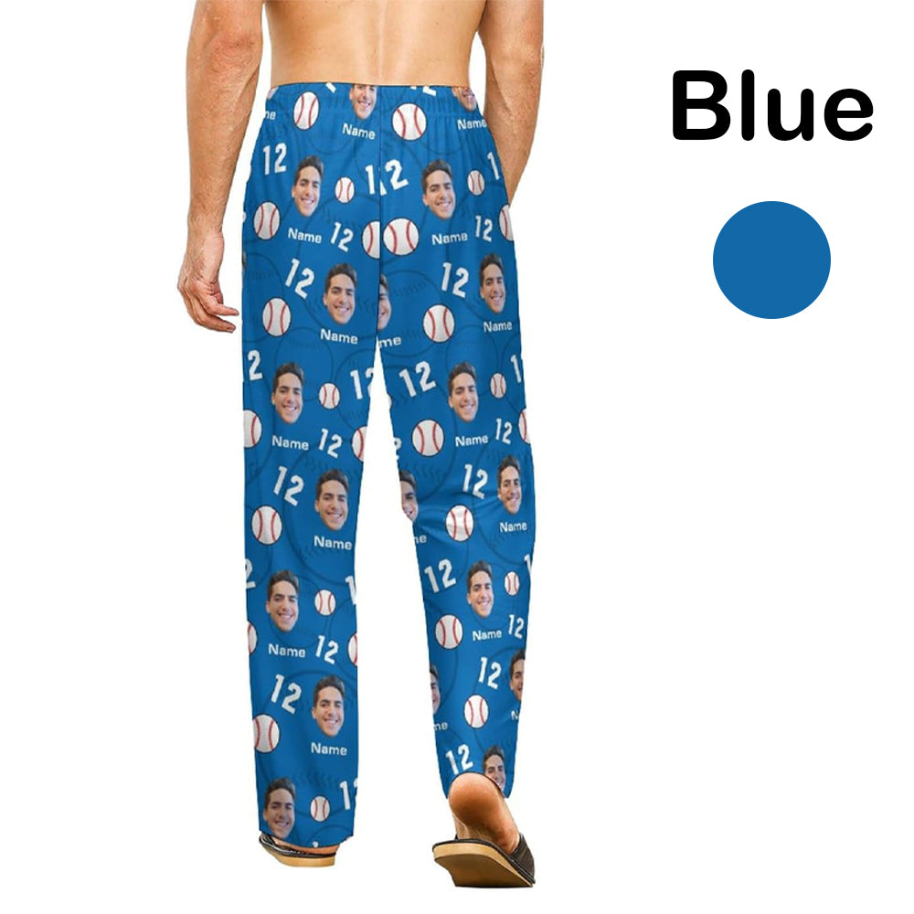Custom Baseball Pajamas Pants for Men, Personalized Face Photo Pajama Bottoms, Gifts for Baseball Lover Players Coach