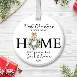 Personalized First Christmas in Our New Home Ornament, Custom New House Ornament with Address or Photo, Housewarming Gift, Couples Keepsake, Realtor Client Gift