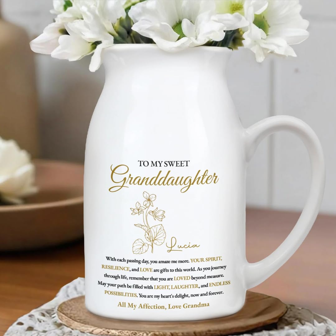 To My Sweet Granddaughter - Personalized Custom Flower Vase, Your Spirit Resilience and Love Are Gifts To This World Vase - Gift For Granddaughters, Custom Birth Month Flower Vase from Grandma