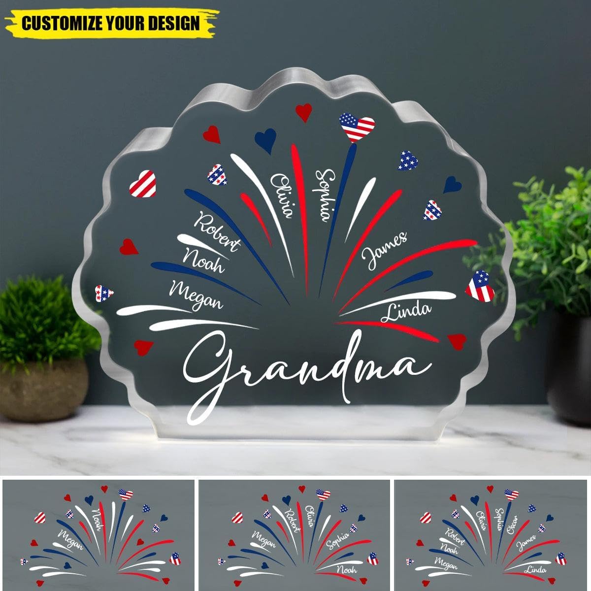 4th of July Independence Day - Personalized Grandma Mom Acrylic Plaque, Presents from Daughter Son Grateful Birthday Christmas Gifts