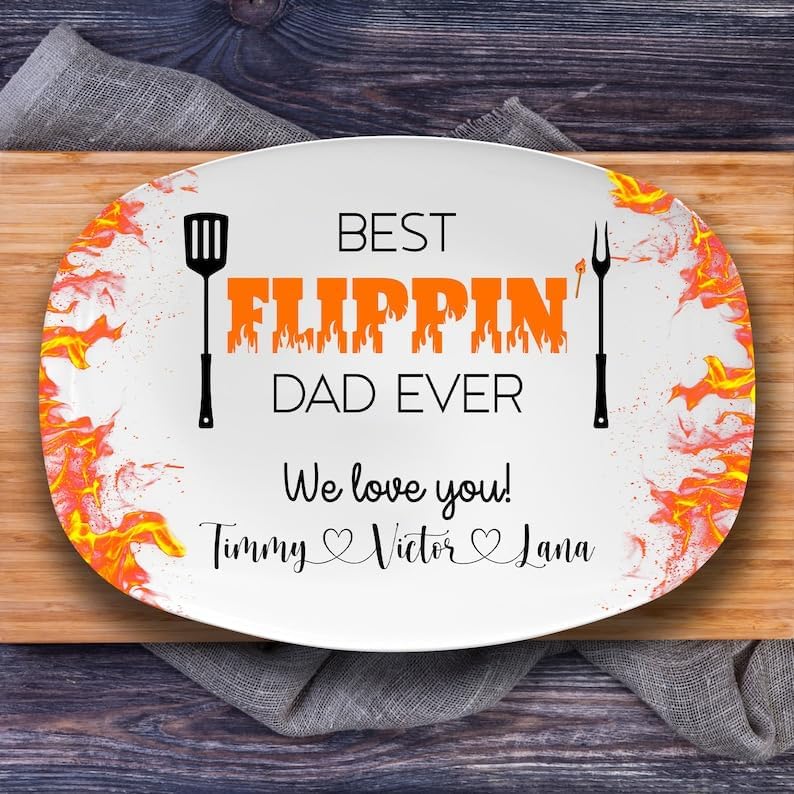 Best Flippin' Dad Ever Grilling Gifts for Men, Custom Platter Plates For Dad Papa Decorative Serving Tray Outdoor Indoor Grill Dad Gifts, Daddy's Grilling Plate