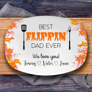 Best Flippin' Dad Ever Grilling Gifts for Men, Custom Platter Plates For Dad Papa Decorative Serving Tray Outdoor Indoor Grill Dad Gifts, Daddy's Grilling Plate