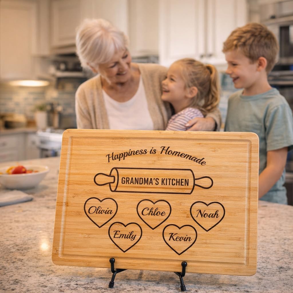 Personalized Cutting Board Grandma Gift for Mom, Nana, Nanny, Gigi Birthday Gifts, Custom Mothers Day Gift, Custom Engraved Cutting Board, Grandma's Kitchen Kids Names, Customize Mom and Grandma Gift