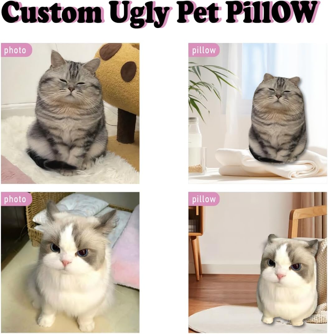 Personalized Cat Dog Pillow Custom Ugly Pet Pillow Ugly Dog Pillow with Your Pet Photo for Family Friends Birthday Gift