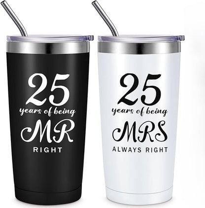 Mr. Right Mrs. Always Right Travel Tumbler Wedding Engagement Anniversary Travel Mug for Husband Wife Newlywed Couples Bride Groom Anniversary