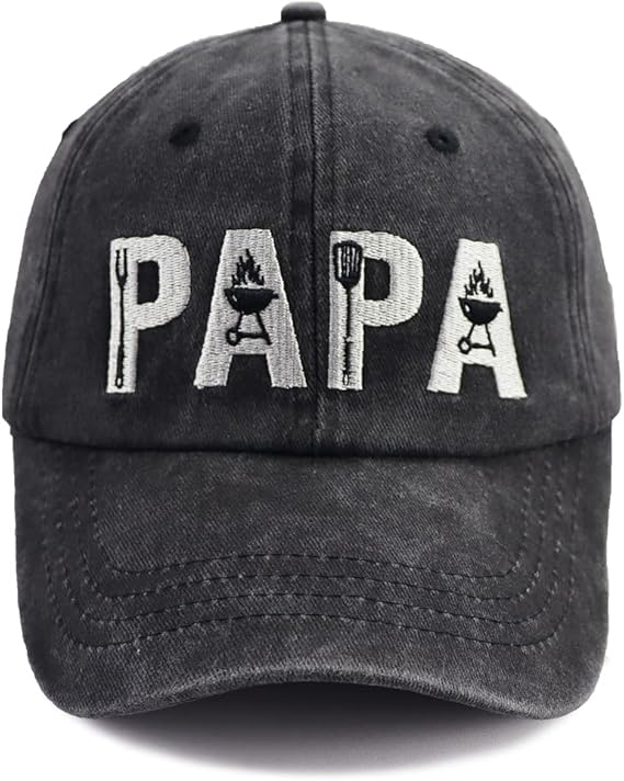 Grill Papa Hats, BBQ Accessories for Dad Father Grandpa Gifts, Adjustable Embroidered Cotton Men Baseball Caps