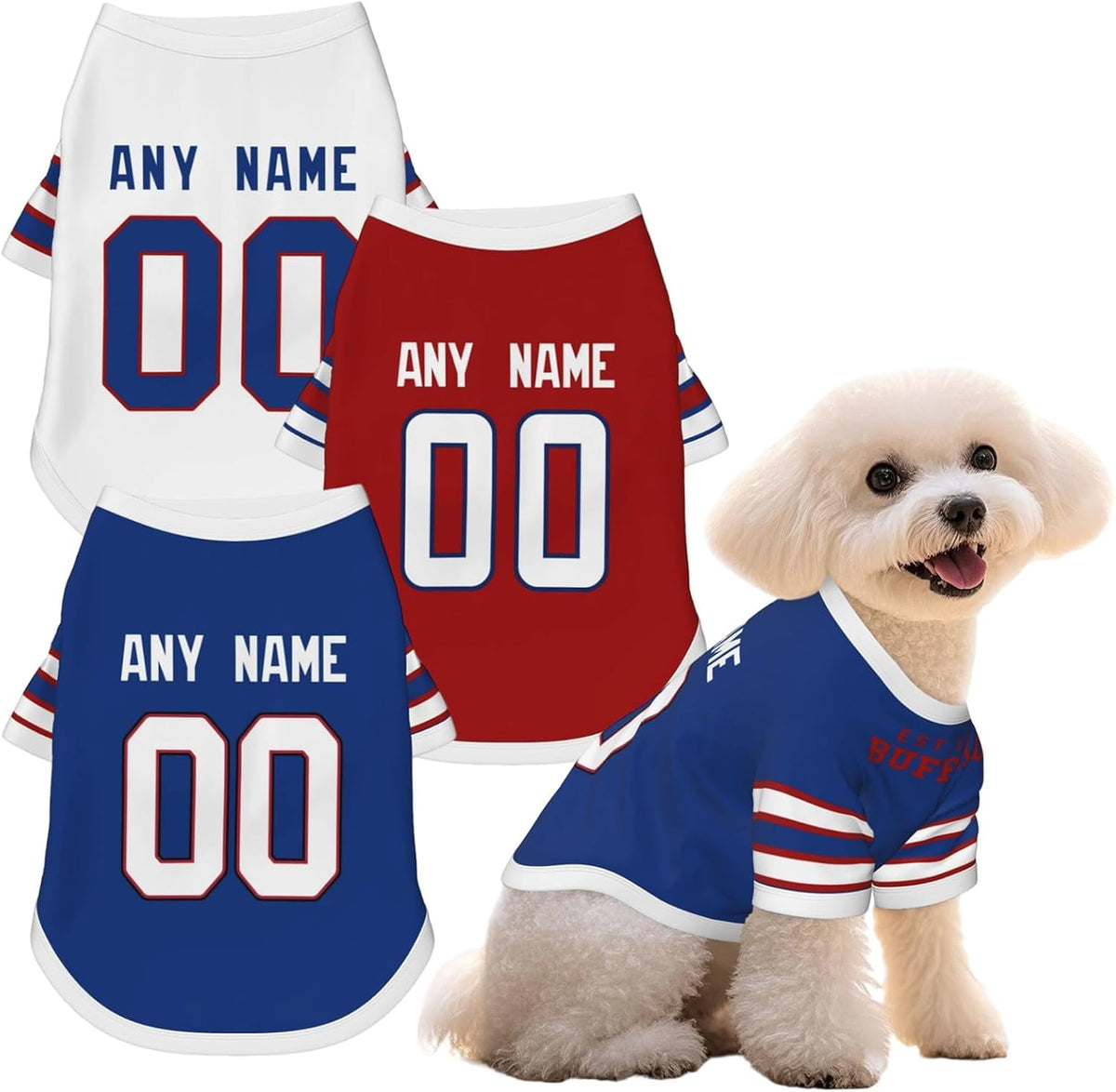Buffalo Dog T-Shirt Jersey Style Pet Clothes Custom Name and Number Football Fans Gifts