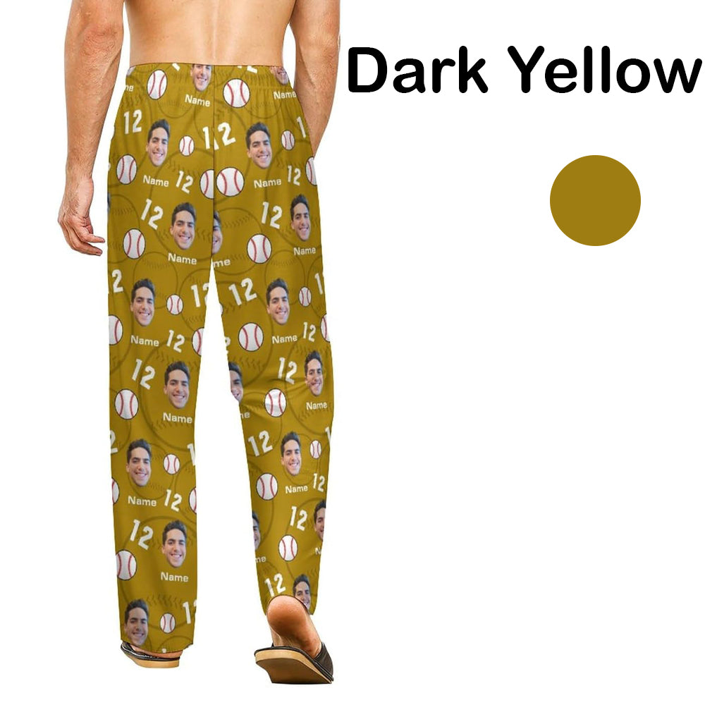 Custom Baseball Pajamas Pants for Men, Personalized Face Photo Pajama Bottoms, Gifts for Baseball Lover Players Coach