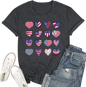 4th of July Shirts Women American Flag Patriotic T-Shirts USA Star Stripes Graphic Tee Tops