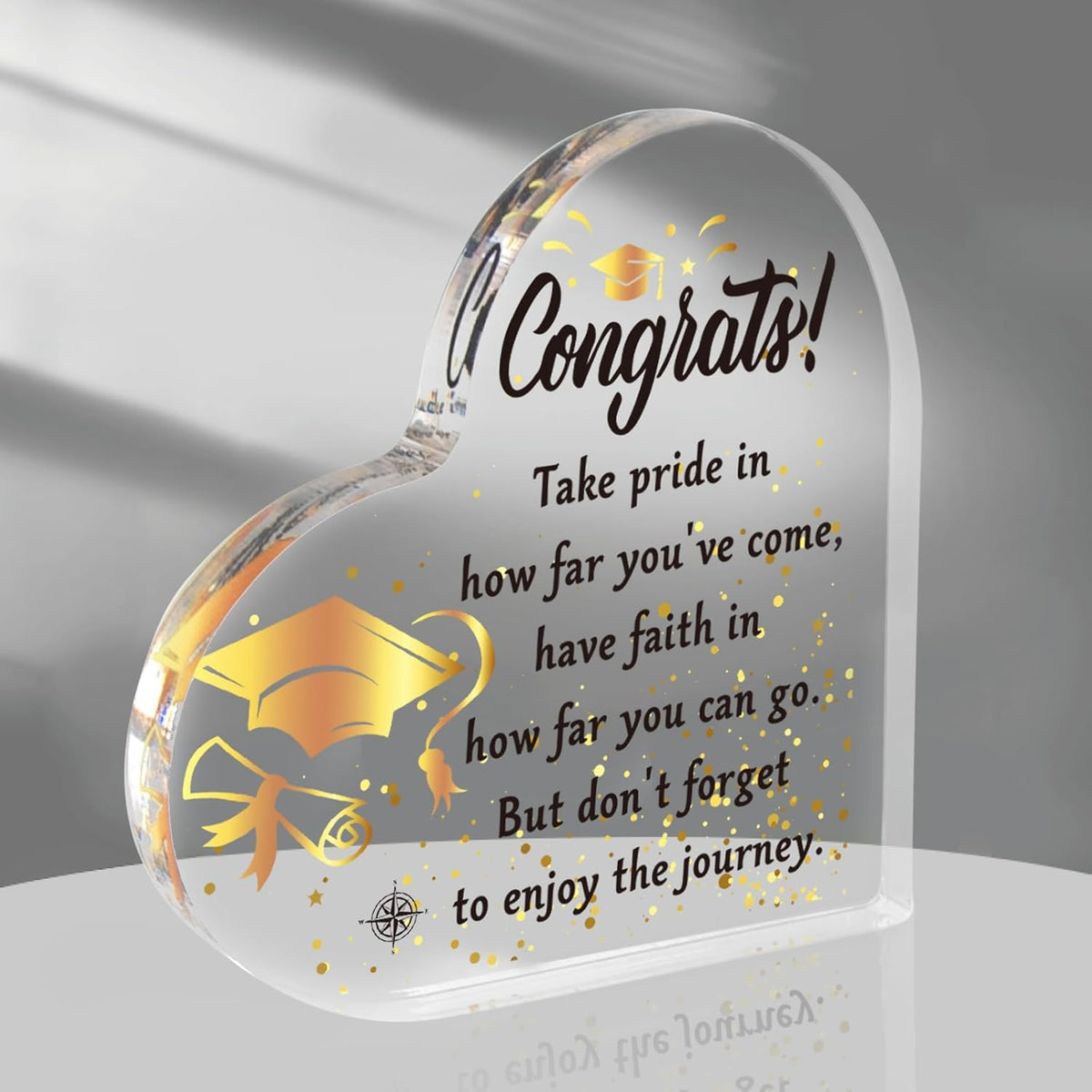 Graduation Gift for Her/Him, Inspirational Grad Heart Acrylic Plaque Sign, Class of 2025 Keepsake for College High Middle School, Graduation Party Decorations Favors