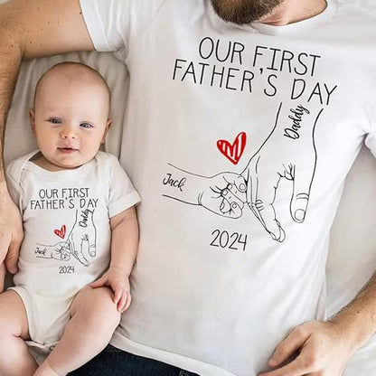 Personalized Our First Father Day Together Matching Shirts, Dad and Baby Matching Outfits Shirts, Bodysuit Baby