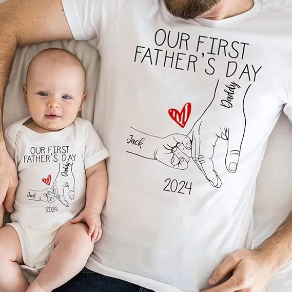 Personalized Our First Father Day Together Matching Shirts, Dad and Baby Matching Outfits Shirts, Bodysuit Baby