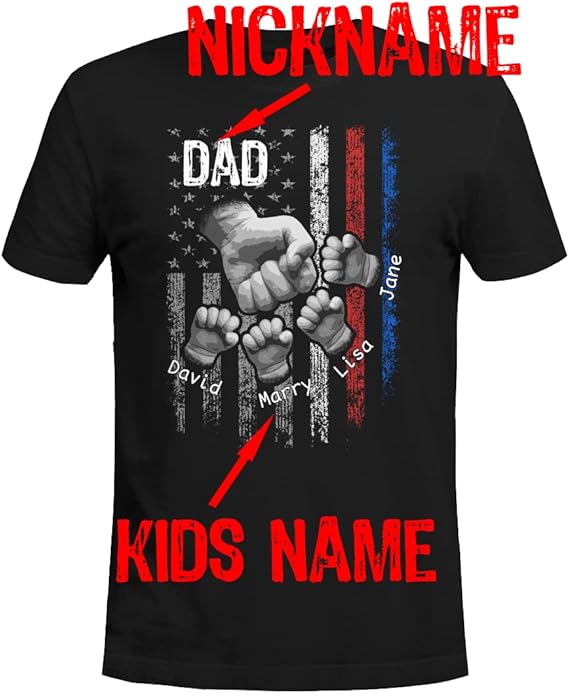Personalized Dad Shirt Mens 4th of July Father's Day First for Daddy with Kids Names