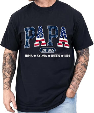 Personalized Dad Shirts Custom Dad Est Shirt with Kids Names Grandpa Papa Shirts Birthday Fathers Day Shirt for Daddy