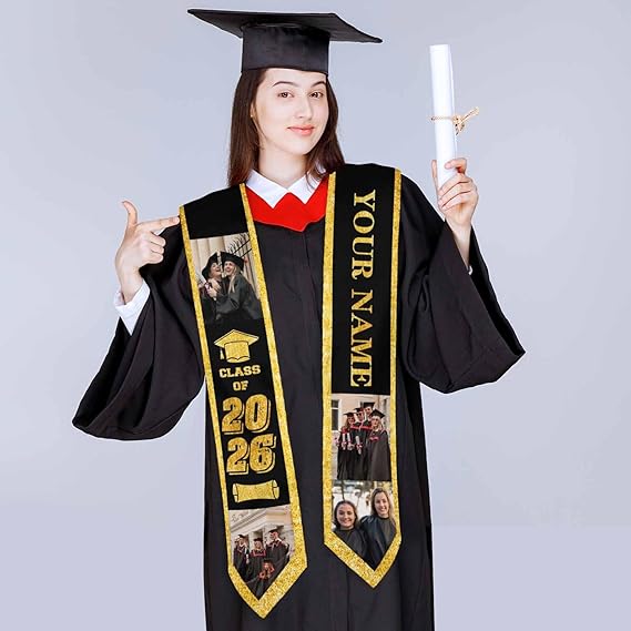 Custom Graduation Stole Class of 2026 Customized Congratulations Sash with Photo Name School Graduation Gift